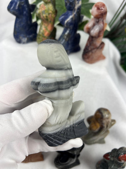 Crystal Mermaid Carving: Polished Gemstone Statue, Home Decor