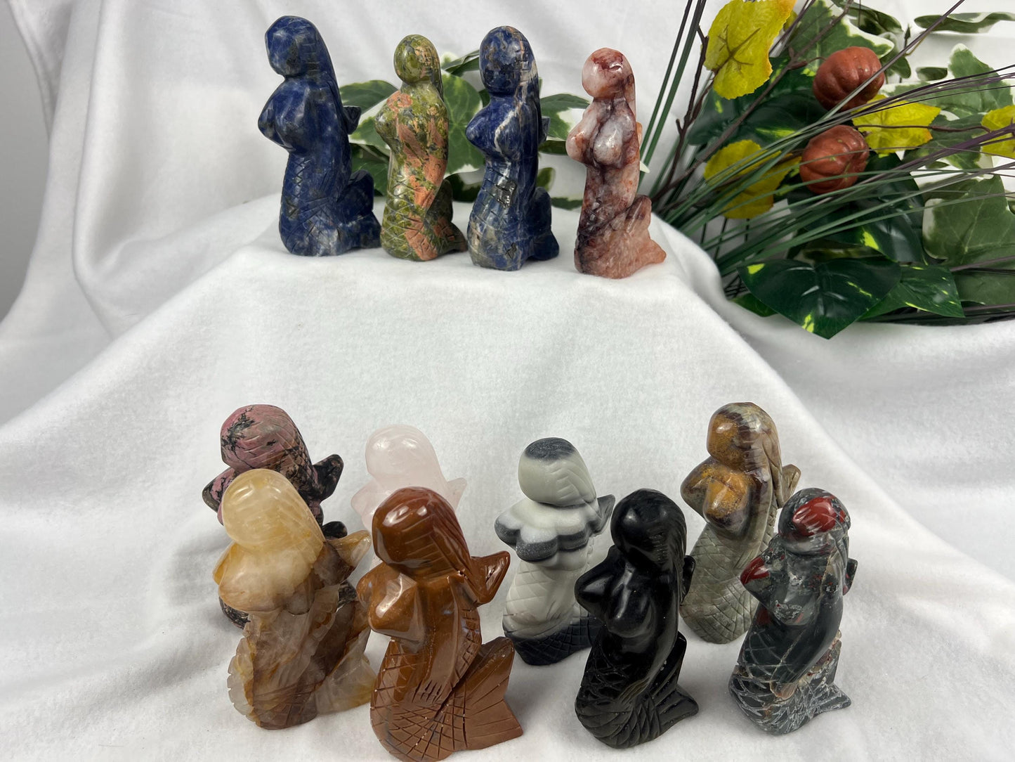 Crystal Mermaid Carving: Polished Gemstone Statue, Home Decor