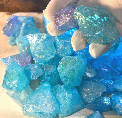 Angel Aura Aqua Quartz Raw Crystals: Iridescent Home Decor, Crafting