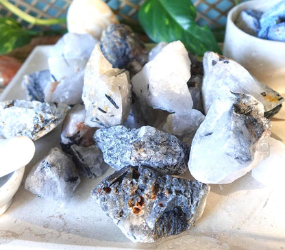 Raw Black Rutile Quartz Stones: Untreated Minerals for Arts & Decor