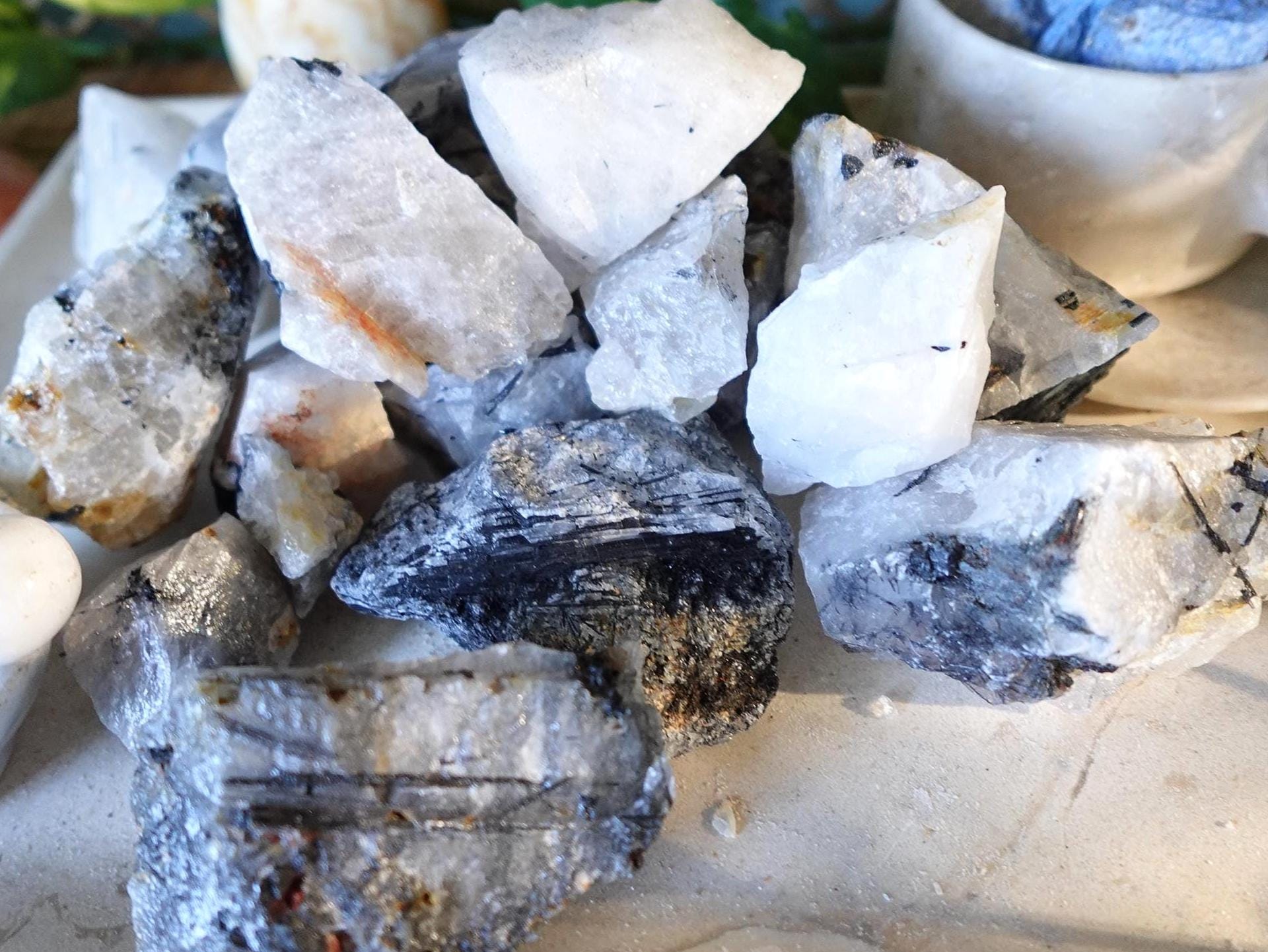 Raw Black Rutile Quartz Stones: Untreated Minerals for Arts & Decor