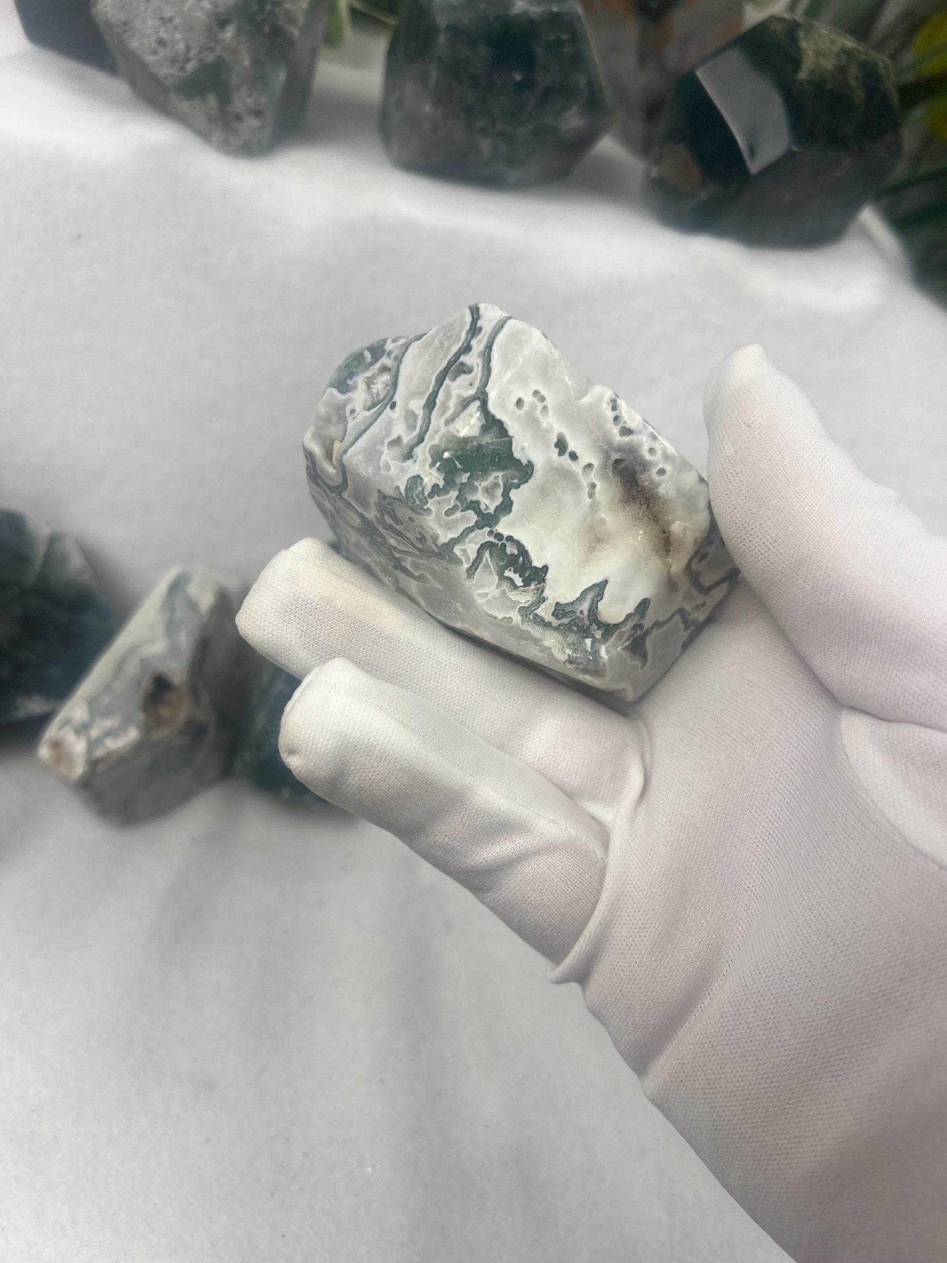 British Columbia Moss Agate Natural Polished Free Form Stone Smooth Carved Crystal Distraction Anxiety Christmas Home Decor Birthday Gift