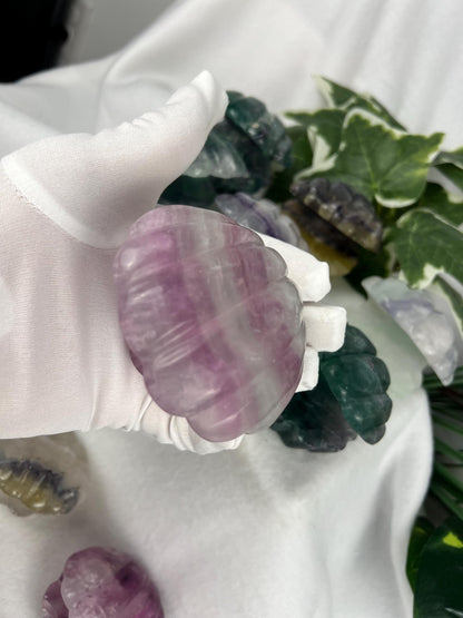 Fluorite Crystal Seashell Carving: Polished Gemstone Statue