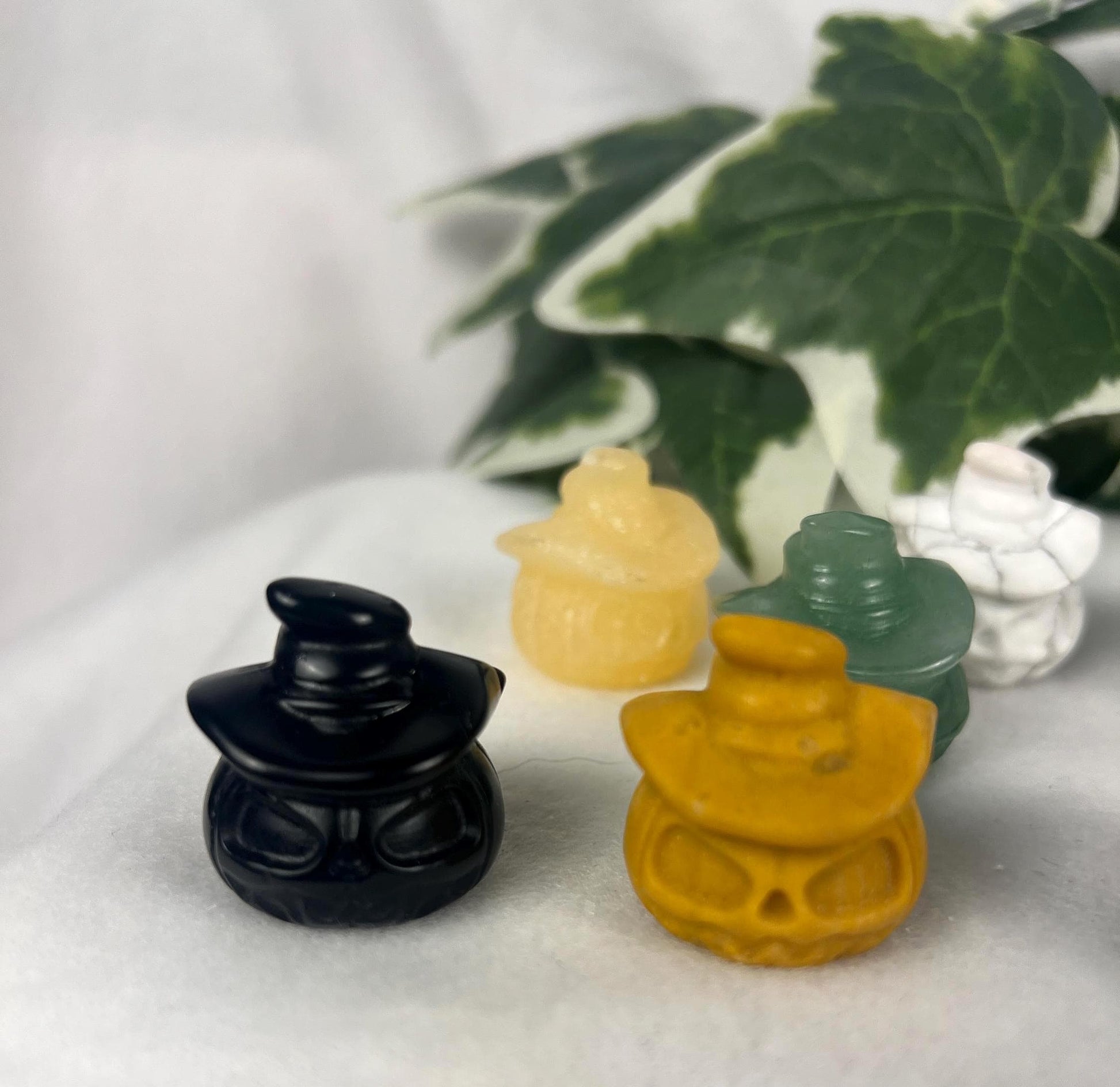 Hand Carved Crystal Halloween Carvings: Pumpkin, Ghost, Owl - Aventurine, Agate