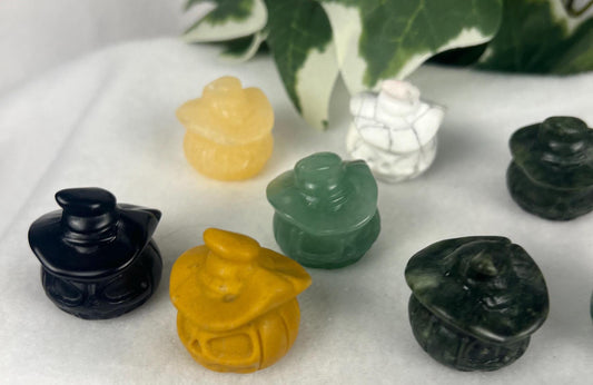Hand Carved Crystal Halloween Carvings: Pumpkin, Ghost, Owl - Aventurine, Agate