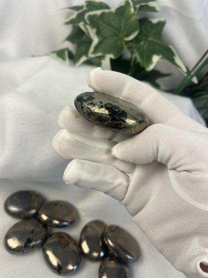 Spanish Iron Pyrite Palm Stone: Home Decor, Stress Relief Crystal Home Decor Worry Pocket Stress Anxiety Palm Stone