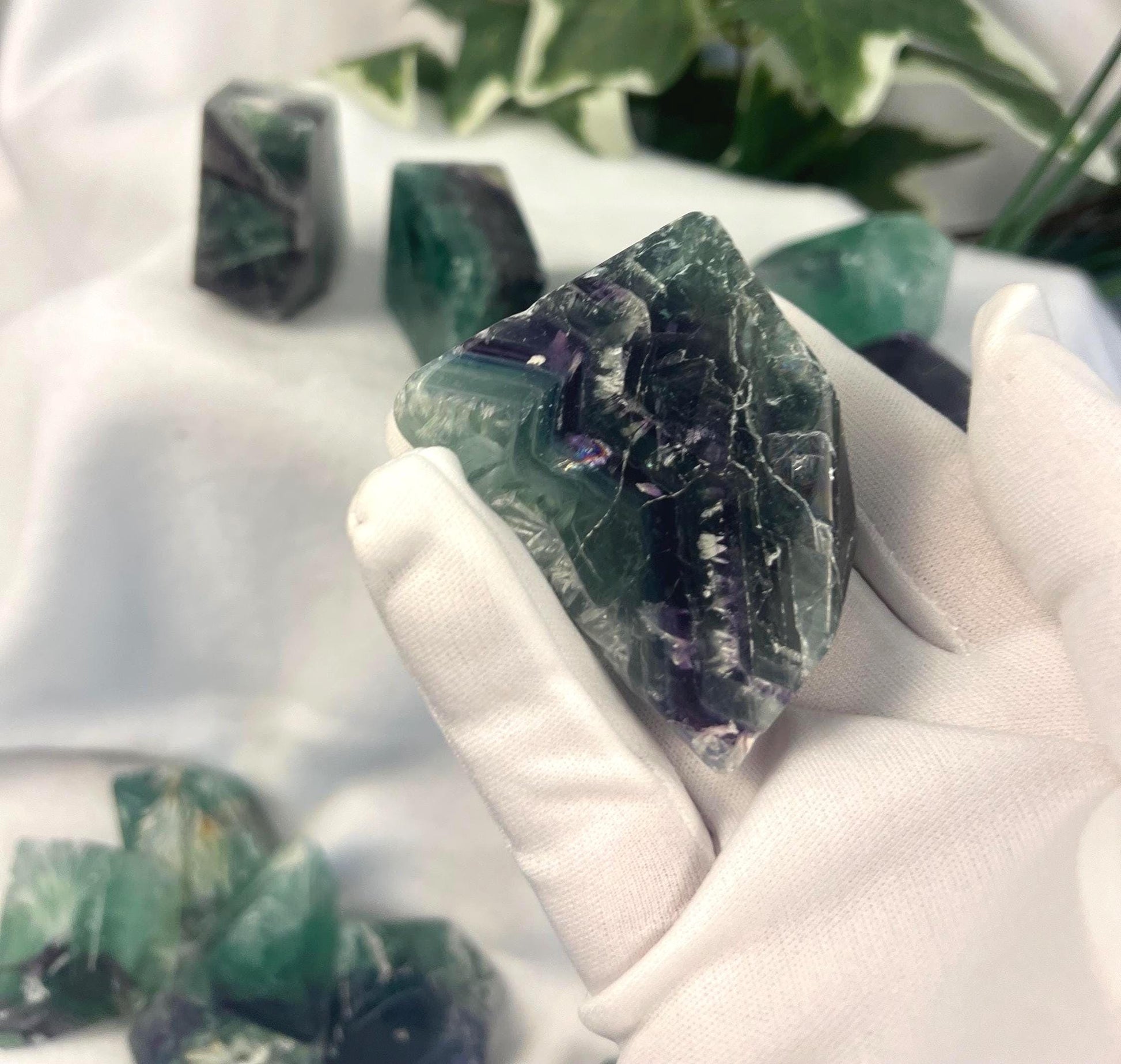 Rainbow Fluorite Freeform Carving: Polished Crystal Stone for Anxiety Relief Home Decor Worry Pocket Stress Anxiety Palm Stone