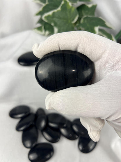 Black Ice Obsidian Palm Stone: Polished Crystal for Anxiety Relief Home Decor Worry Pocket Stress Anxiety Palm Stone