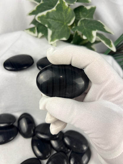 Black Ice Obsidian Palm Stone: Polished Crystal for Anxiety Relief Home Decor Worry Pocket Stress Anxiety Palm Stone