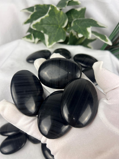 Black Ice Obsidian Palm Stone: Polished Crystal for Anxiety Relief Home Decor Worry Pocket Stress Anxiety Palm Stone