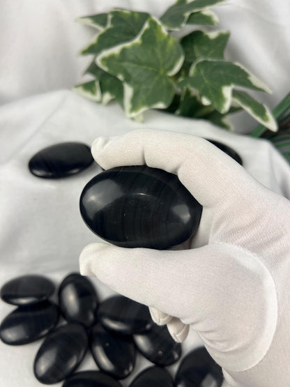 Black Ice Obsidian Palm Stone: Polished Crystal for Anxiety Relief Home Decor Worry Pocket Stress Anxiety Palm Stone