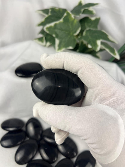 Black Ice Obsidian Palm Stone: Polished Crystal for Anxiety Relief Home Decor Worry Pocket Stress Anxiety Palm Stone