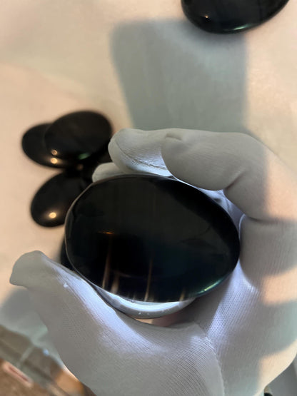 Black Ice Obsidian Palm Stone: Polished Crystal for Anxiety Relief Home Decor Worry Pocket Stress Anxiety Palm Stone