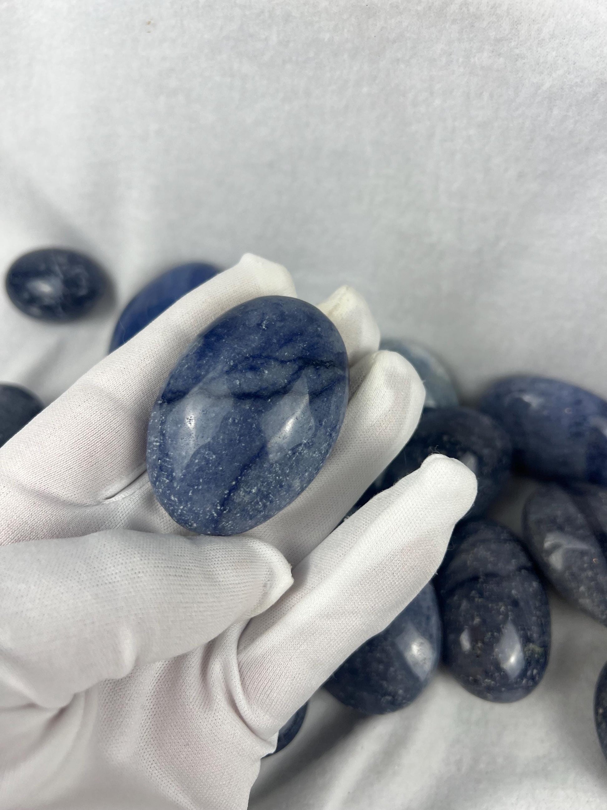 Blue Aventurine Natural Palm Stone Smooth Polished Carved Crystal for Distraction from Anxiety or Worry Home Decor Holiday Xmas