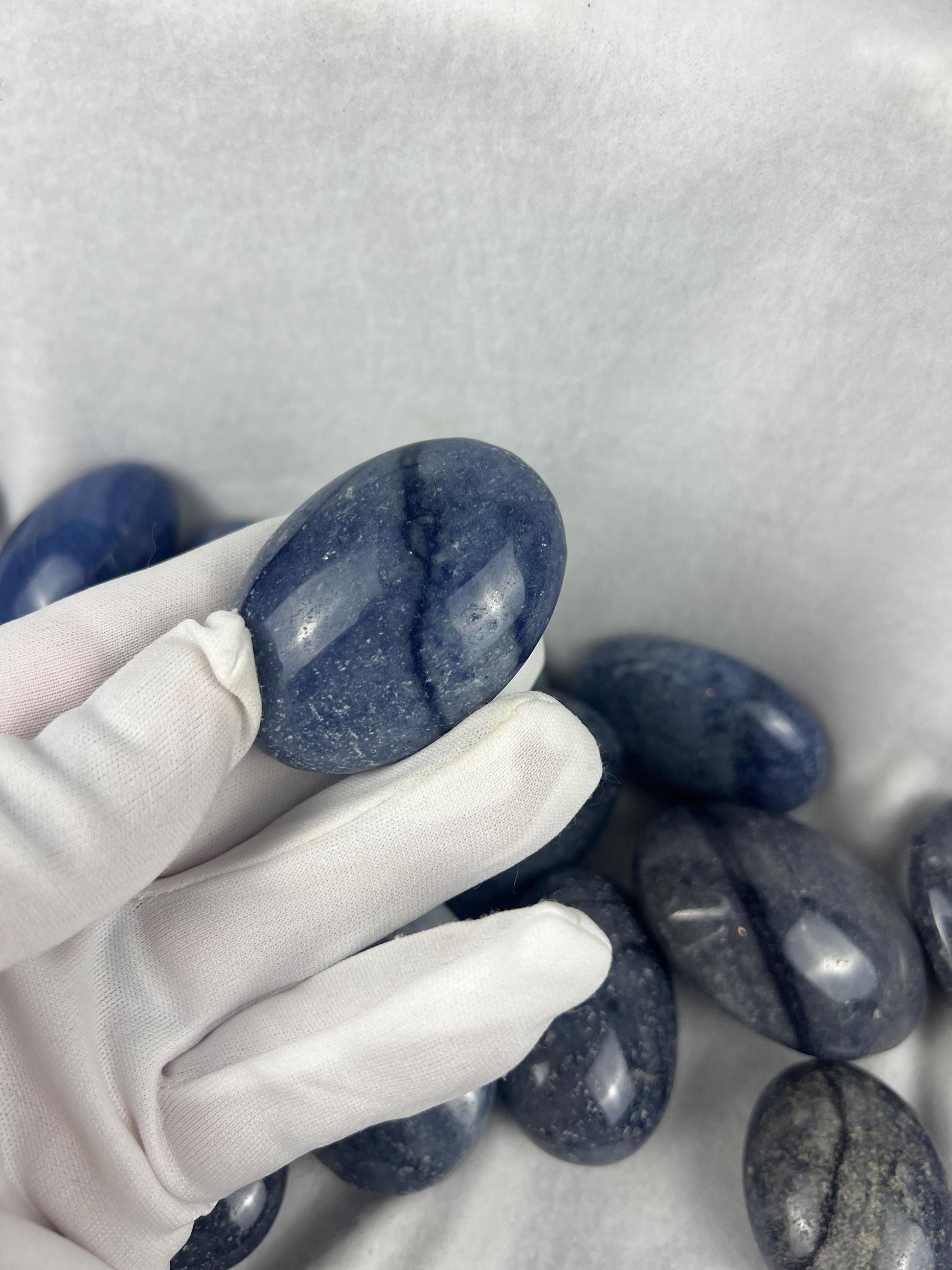 Blue Aventurine Natural Palm Stone Smooth Polished Carved Crystal for Distraction from Anxiety or Worry Home Decor Holiday Xmas