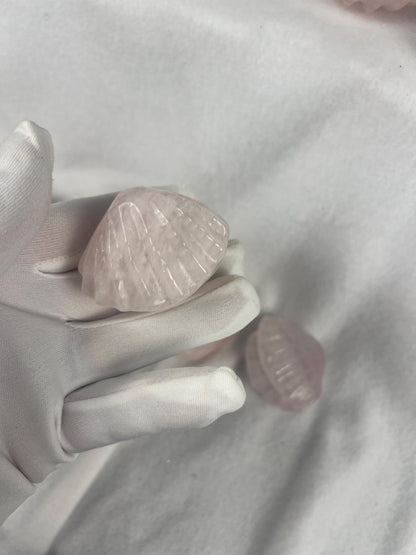 Rose Quartz Scallop Carved Palm Stone: Polished Crystal Decor Home Decor Worry Pocket Stress Anxiety Palm Stone