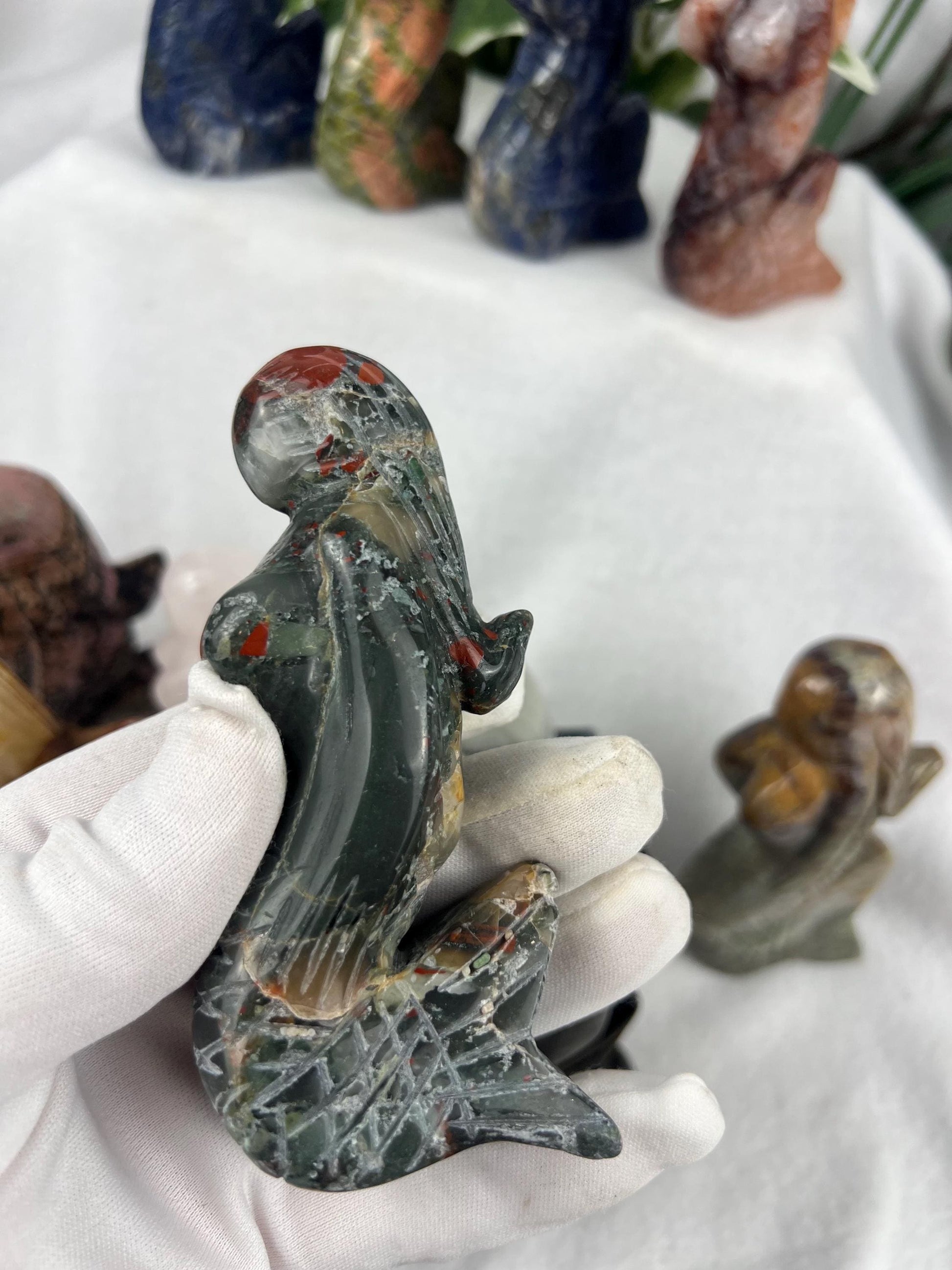 Crystal Mermaid Carving: Polished Gemstone Statue, Home Decor