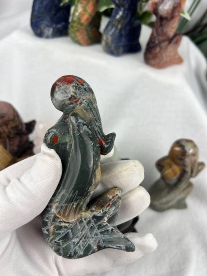 Crystal Mermaid Carving: Polished Gemstone Statue, Home Decor