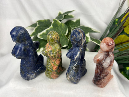 Crystal Mermaid Carving: Polished Gemstone Statue, Home Decor