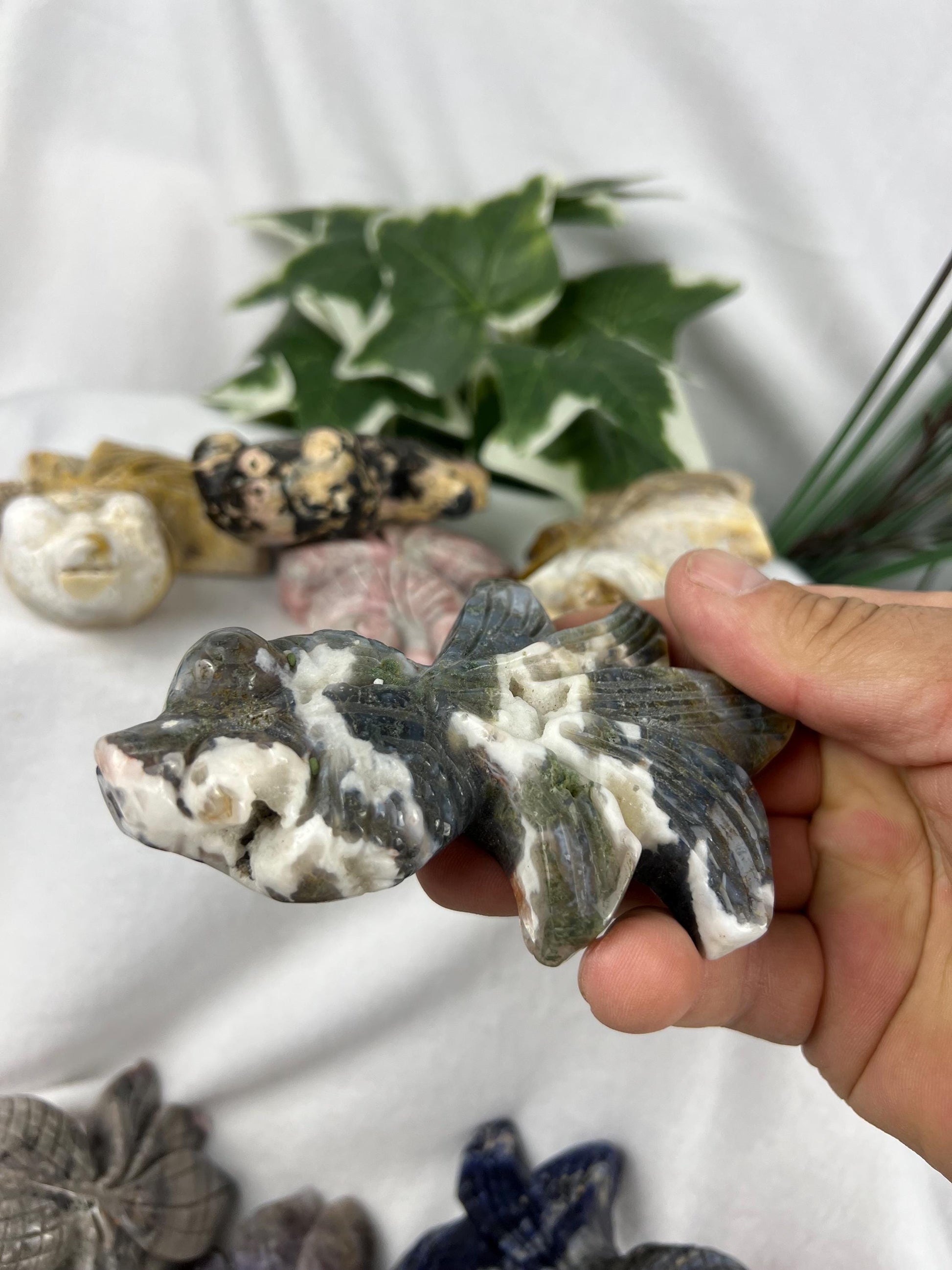 Hand Carved Crystal Goldfish Statue: Feng Shui Home Decor