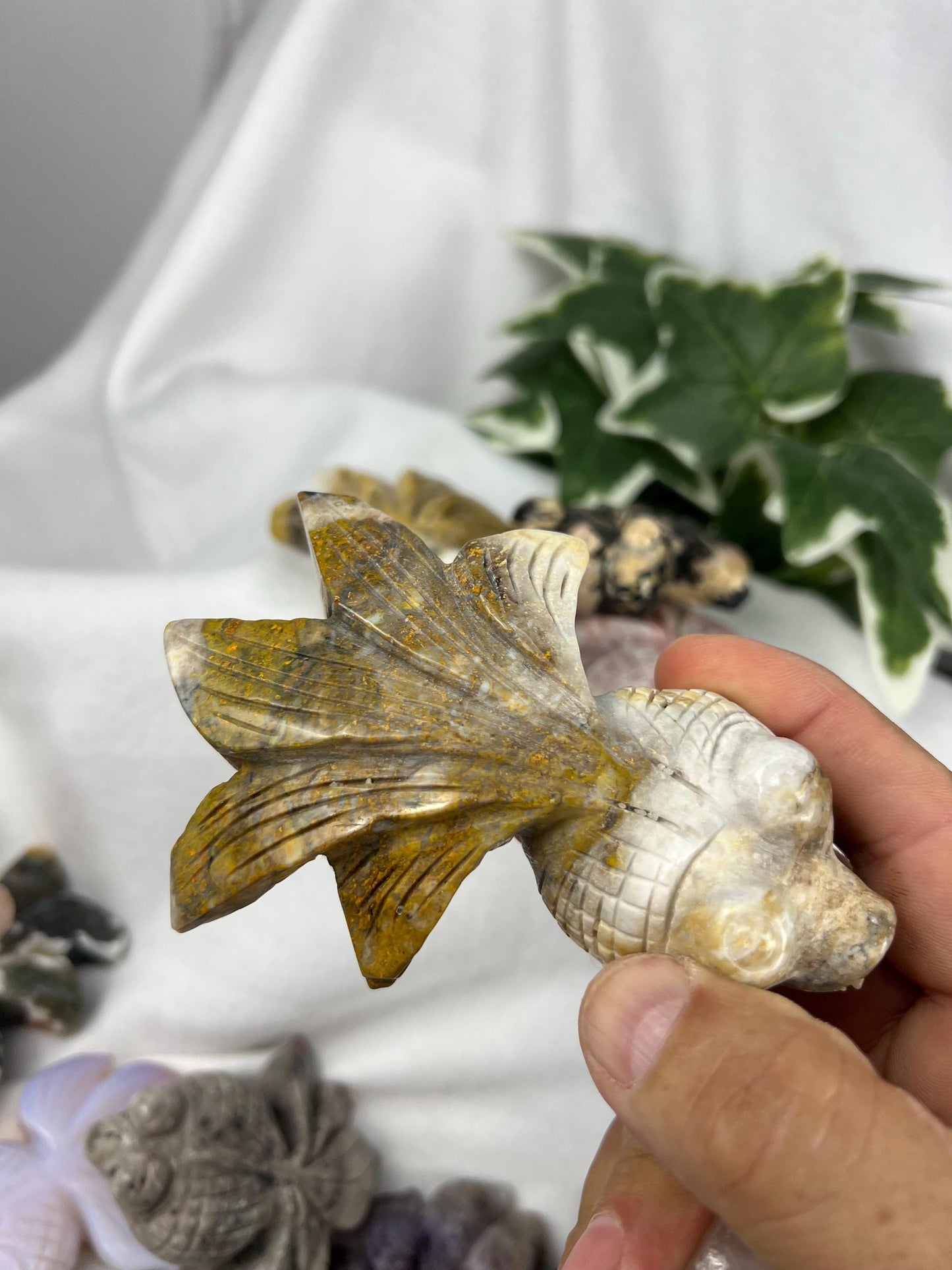Hand Carved Crystal Goldfish Statue: Feng Shui Home Decor