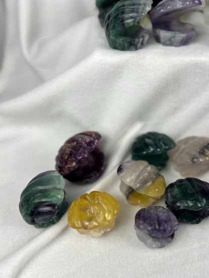 Fluorite Crystal Seashell Carving: Polished Gemstone Statue