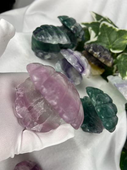 Fluorite Crystal Seashell Carving: Polished Gemstone Statue