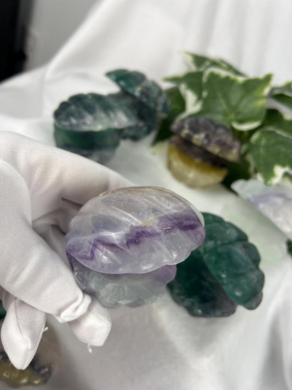 Fluorite Crystal Seashell Carving: Polished Gemstone Statue