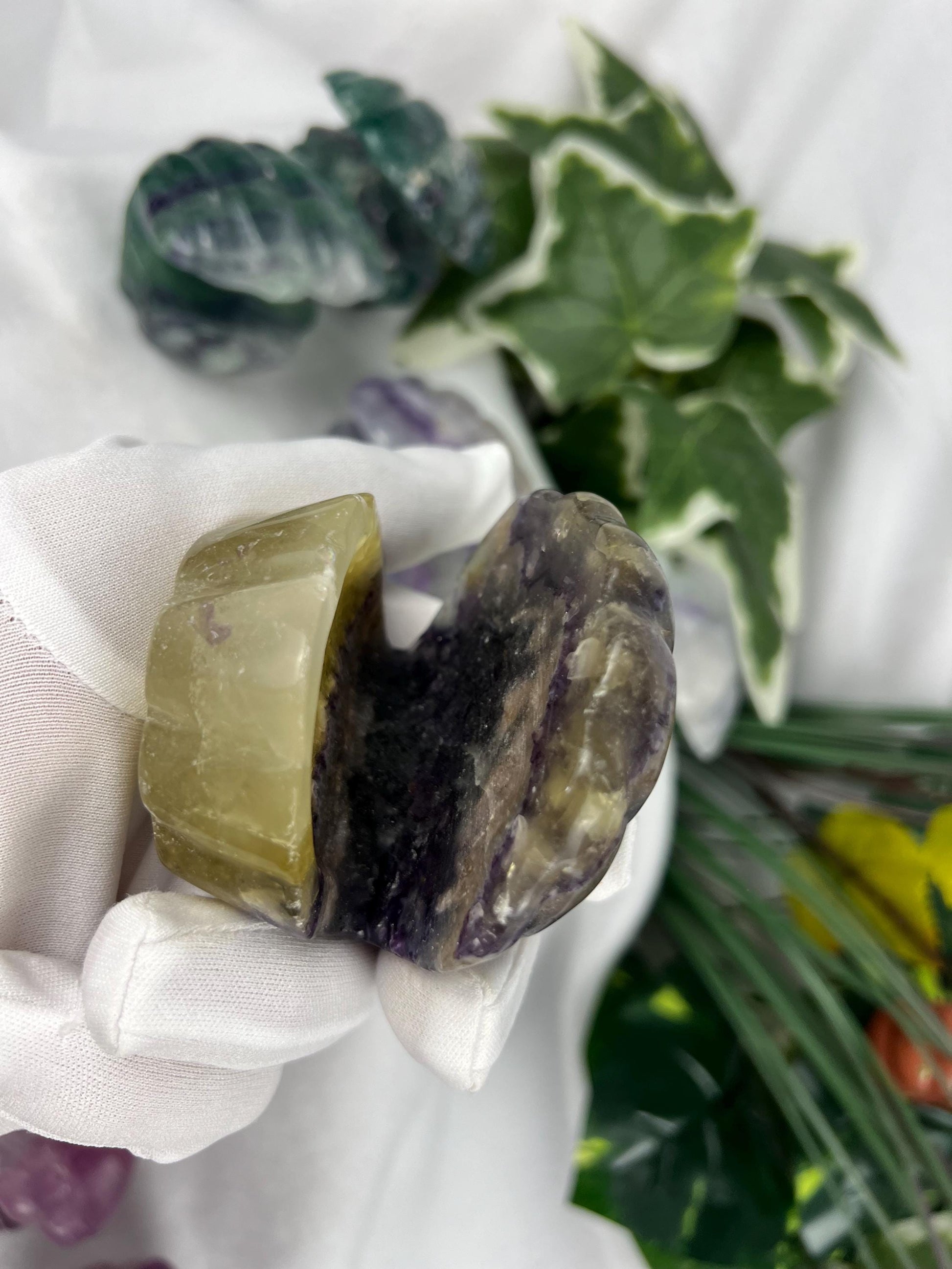 Fluorite Crystal Seashell Carving: Polished Gemstone Statue