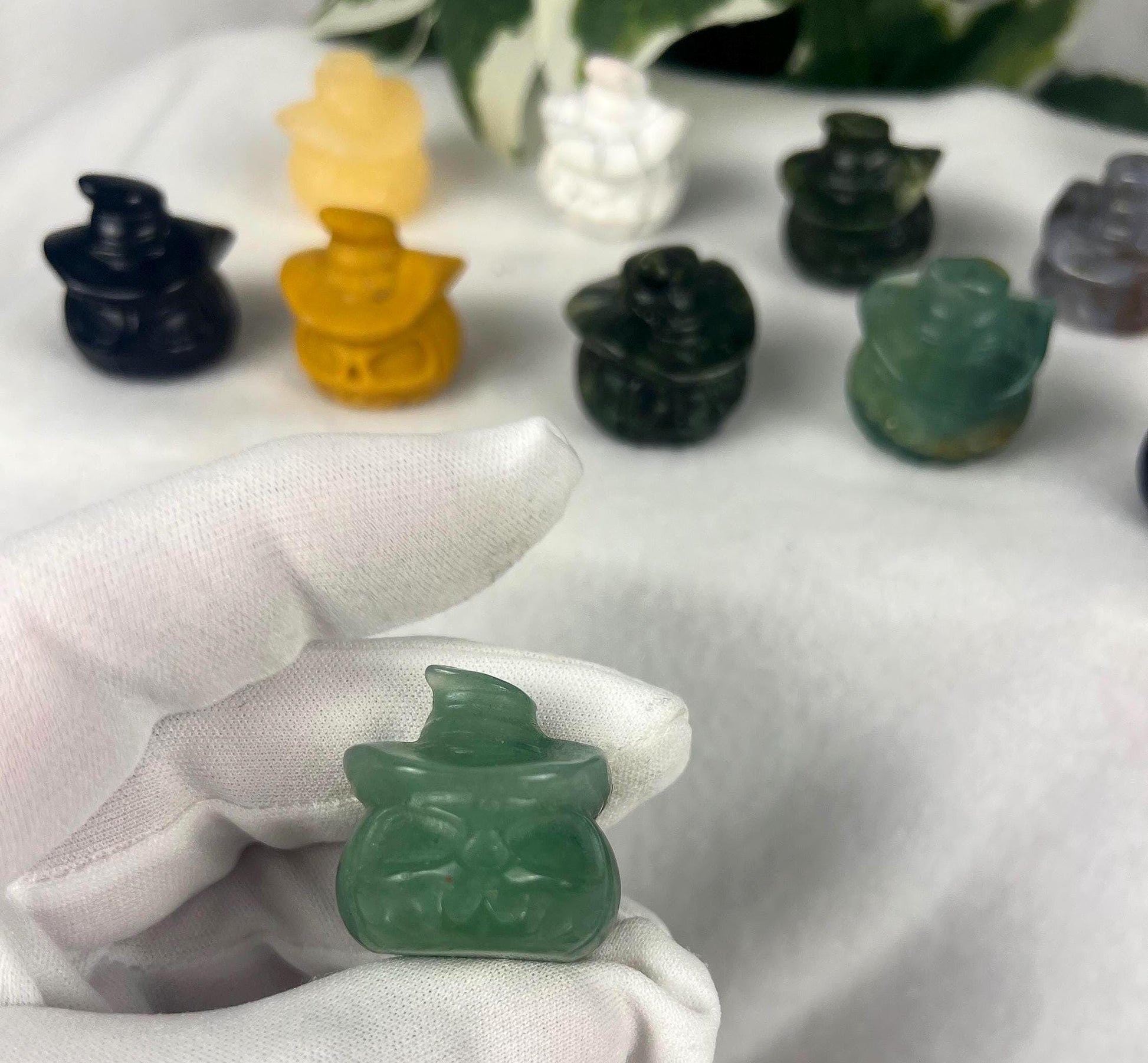Hand Carved Crystal Halloween Carvings: Pumpkin, Ghost, Owl - Aventurine, Agate