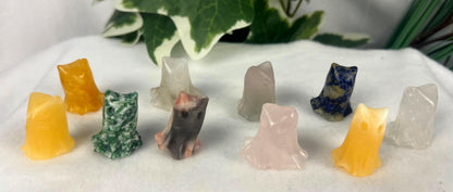 Carved Crystal Halloween Carvings: Kitty, Ghost, Turtle - Pick 3
