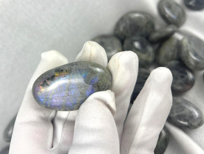 Finland Labradorite Palm Stone: Purple Carved Crystal, Anxiety Relief Home Decor Worry Pocket Stress Anxiety Palm Stone