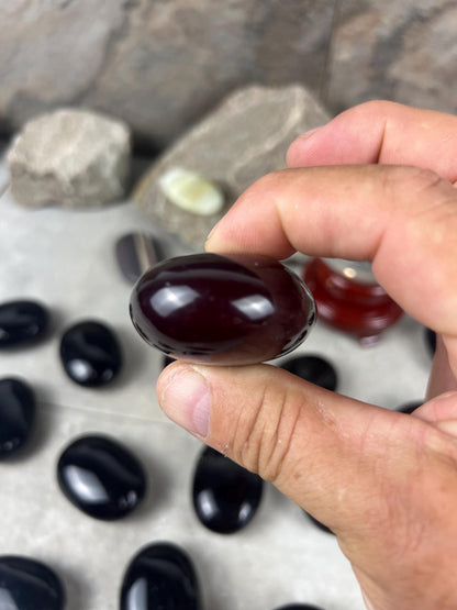 Resonance Blood Quartz Carved Crystal Sculpture: Anxiety Relief, Meditation Stone Home Decor Worry Pocket Stress Anxiety Palm Stone