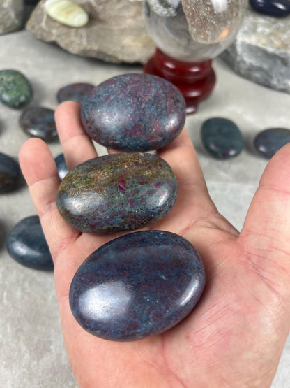 Ruby in Kyanite Matrix Palm Stone: Anxiety Relief, Home Decor Home Decor Worry Pocket Stress Anxiety Palm Stone