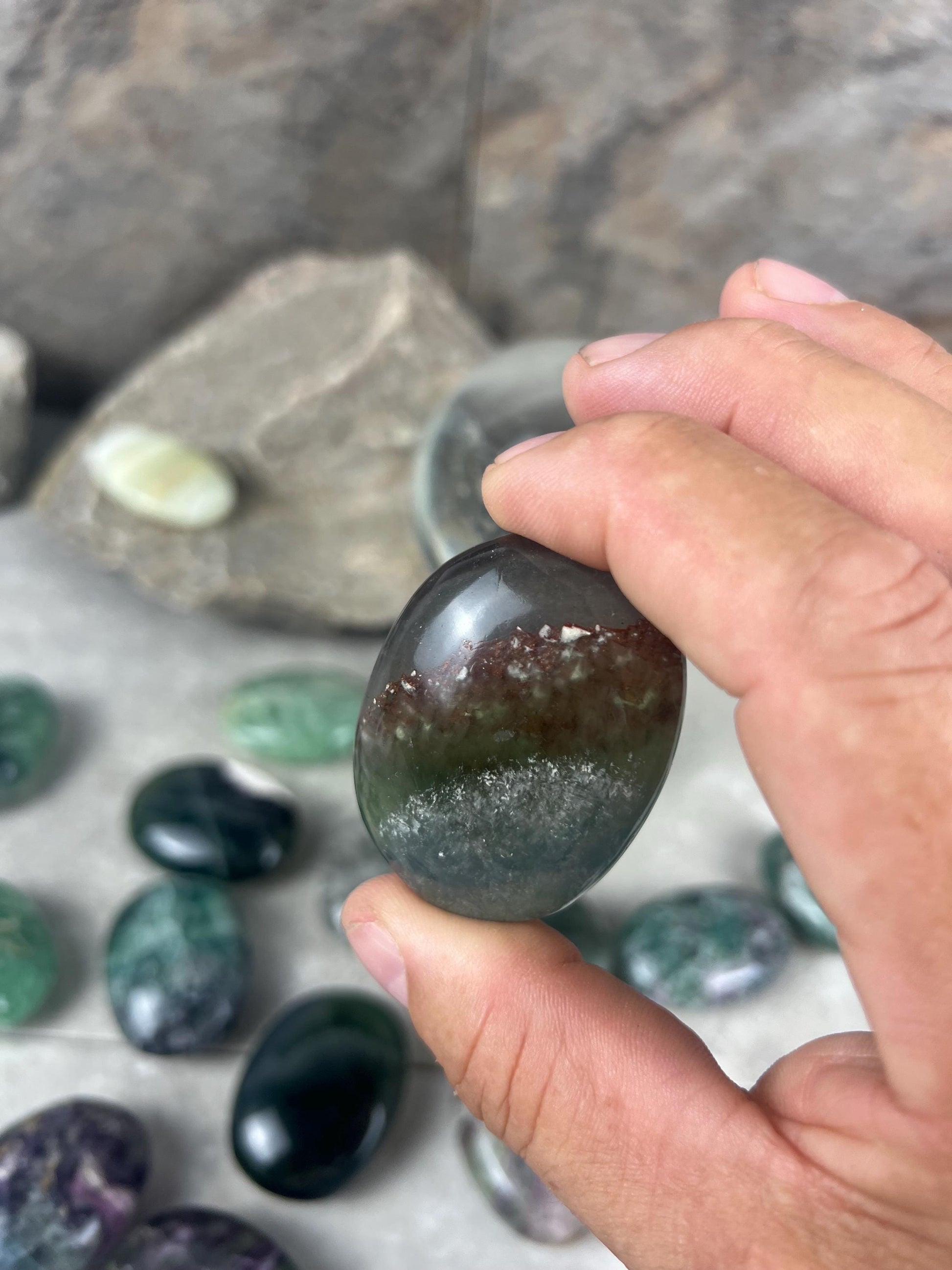 Rainbow Fluorite Palm Stone: Polished Crystal for Anxiety Relief