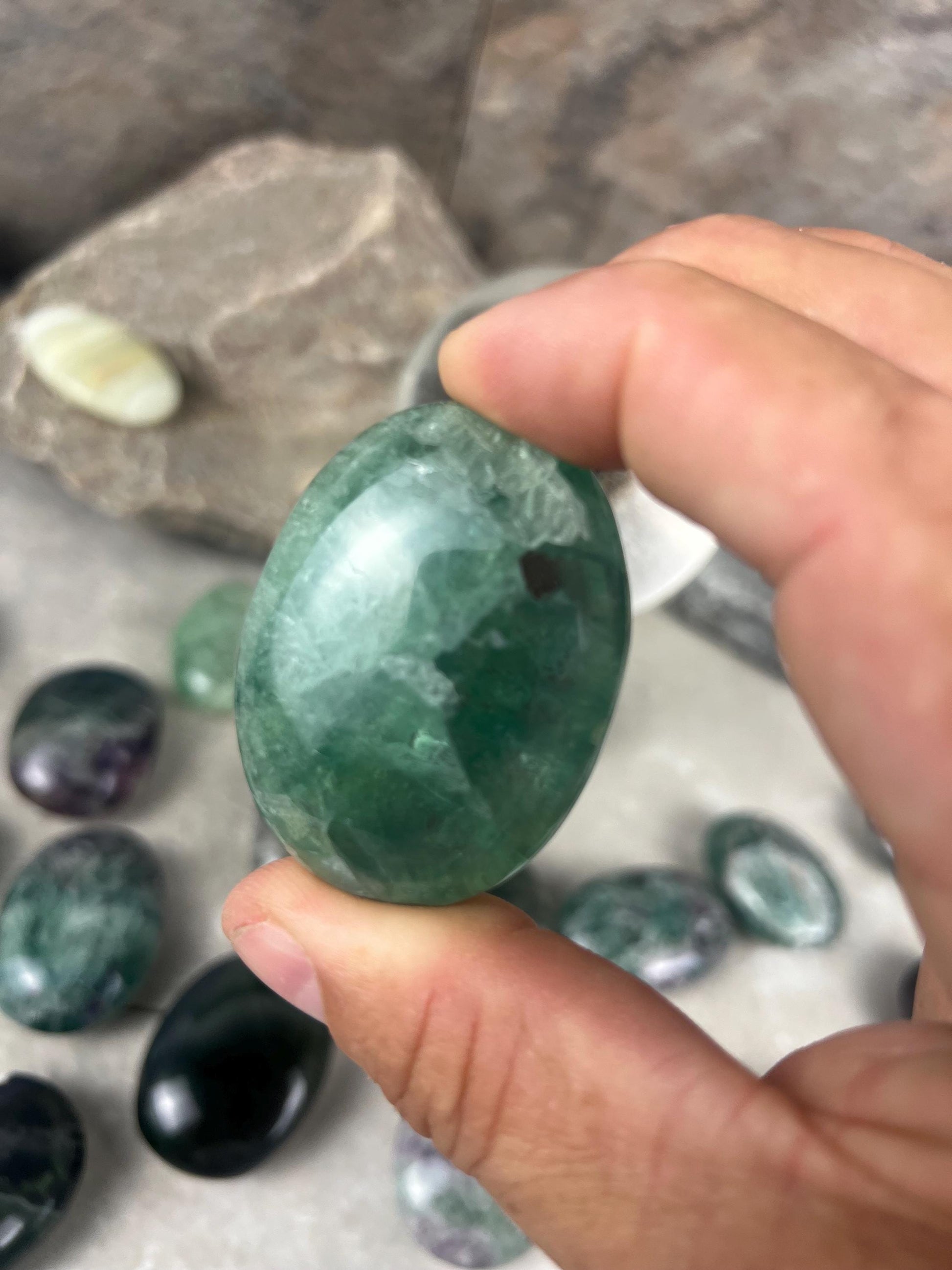 Rainbow Fluorite Palm Stone: Polished Crystal for Anxiety Relief
