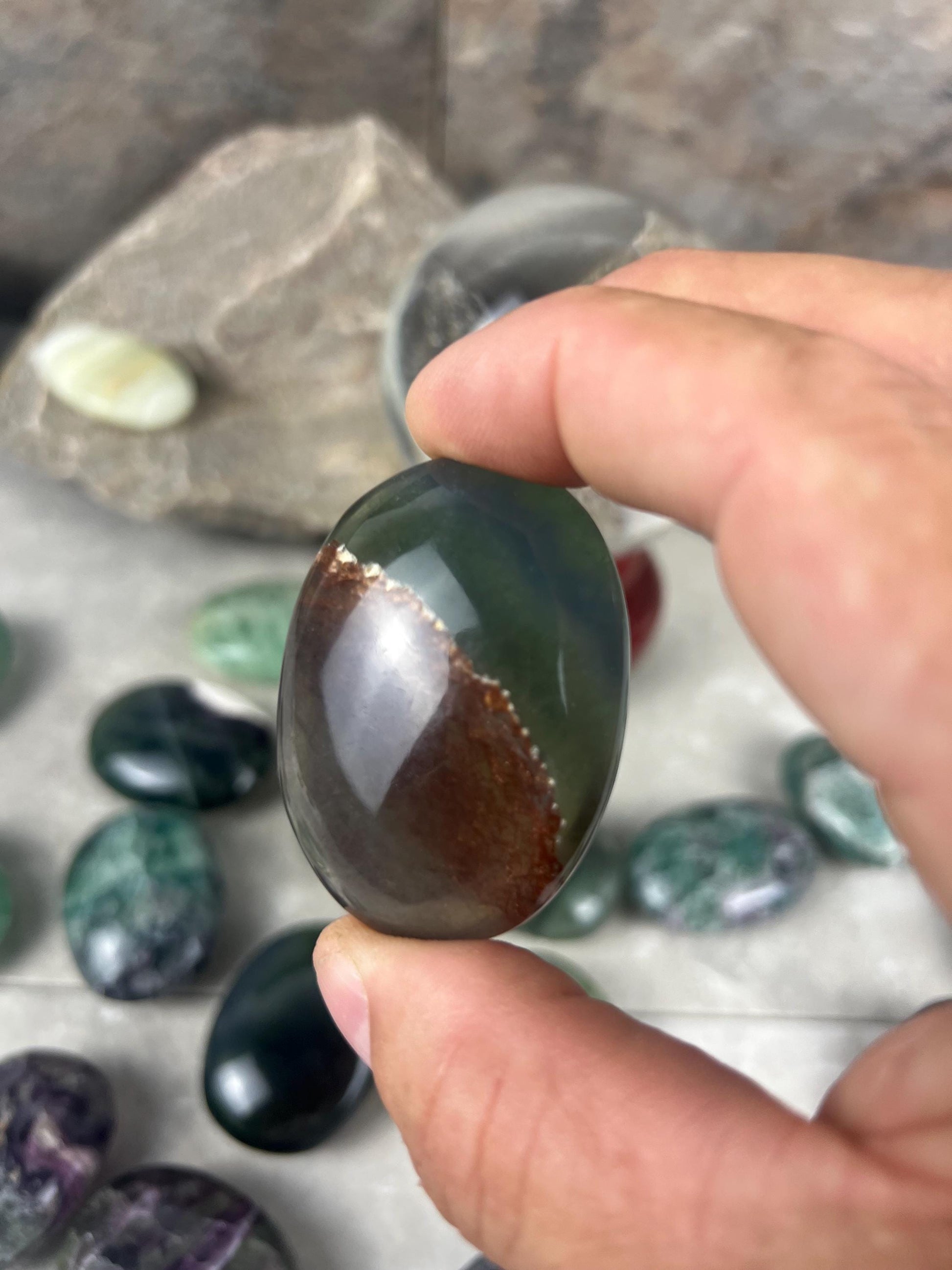 Rainbow Fluorite Palm Stone: Polished Crystal for Anxiety Relief