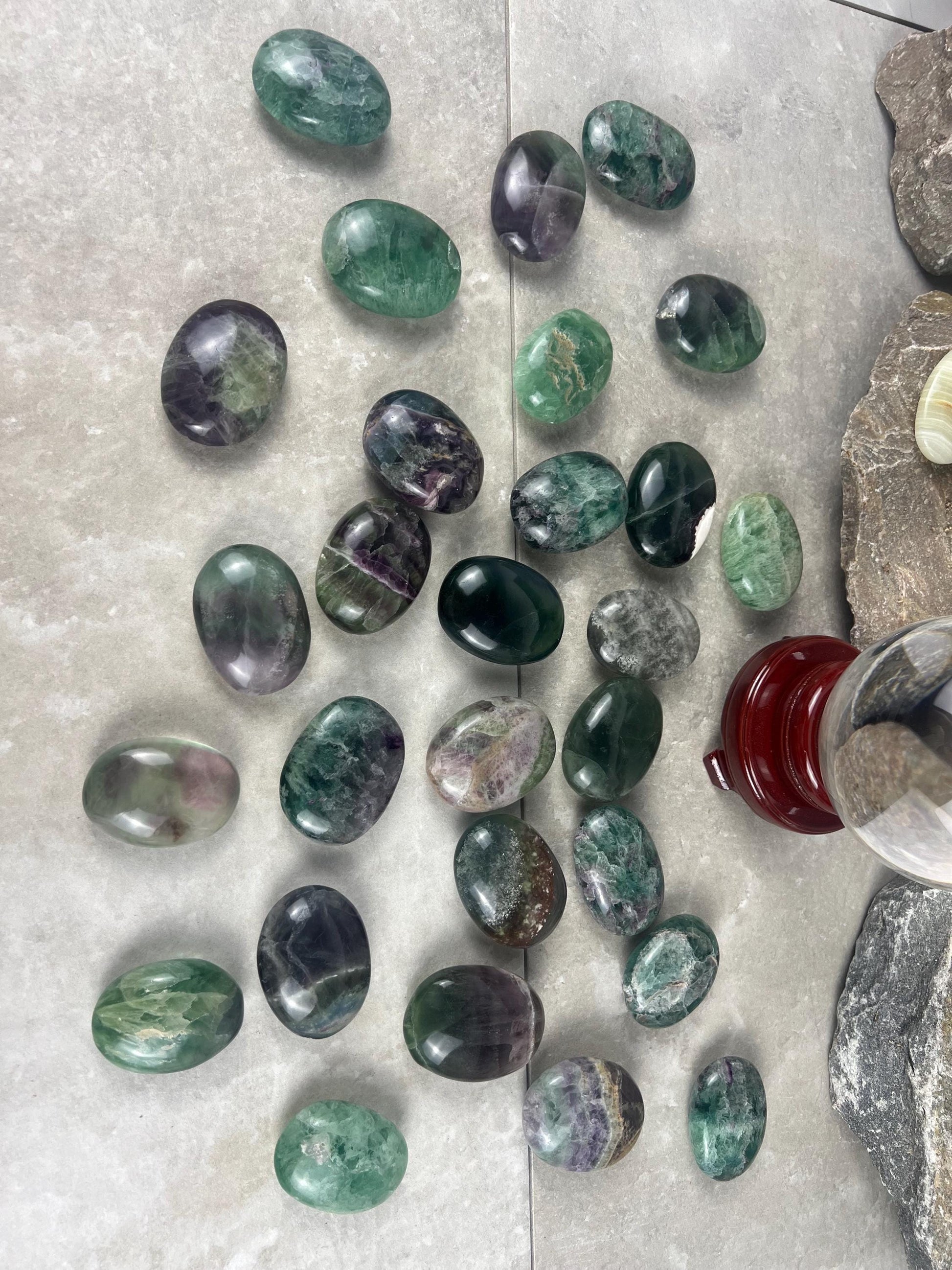 Rainbow Fluorite Palm Stone: Polished Crystal for Anxiety Relief