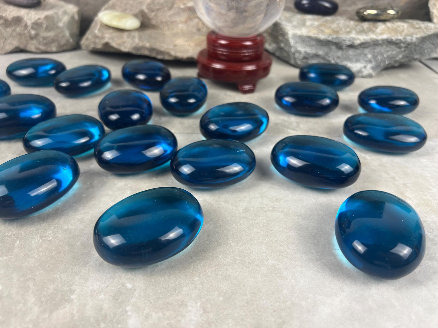 Blue Quartz Crystal: Anxiety Relief Meditation Stone - Xmas Gift Home Decor Worry Pocket Stress Anxiety Palm Stone