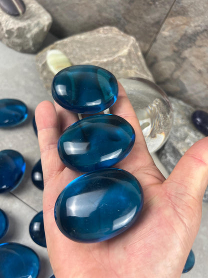 Blue Quartz Crystal: Anxiety Relief Meditation Stone - Xmas Gift Home Decor Worry Pocket Stress Anxiety Palm Stone