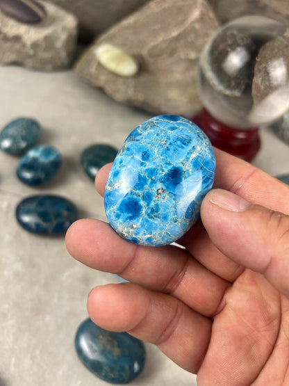 Polished Blue Apatite Palm Stone: Madagascan Worry Stone Home Decor Worry Pocket Stress Anxiety Palm Stone