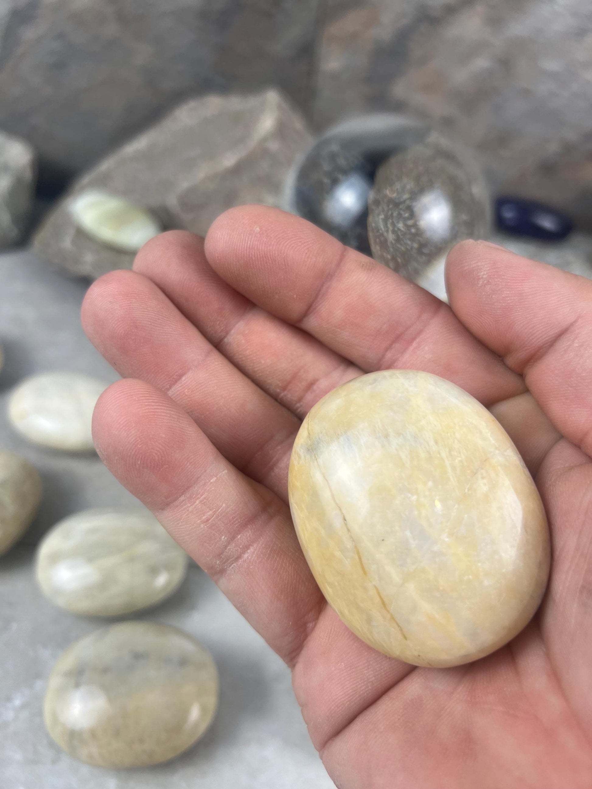 Sri Lanka Cream Moonstone Palm Stone Polished Carved Crystal Home Decor Distraction Worry Stress Anxiety Palm Pocket Christmas Xmas Gift