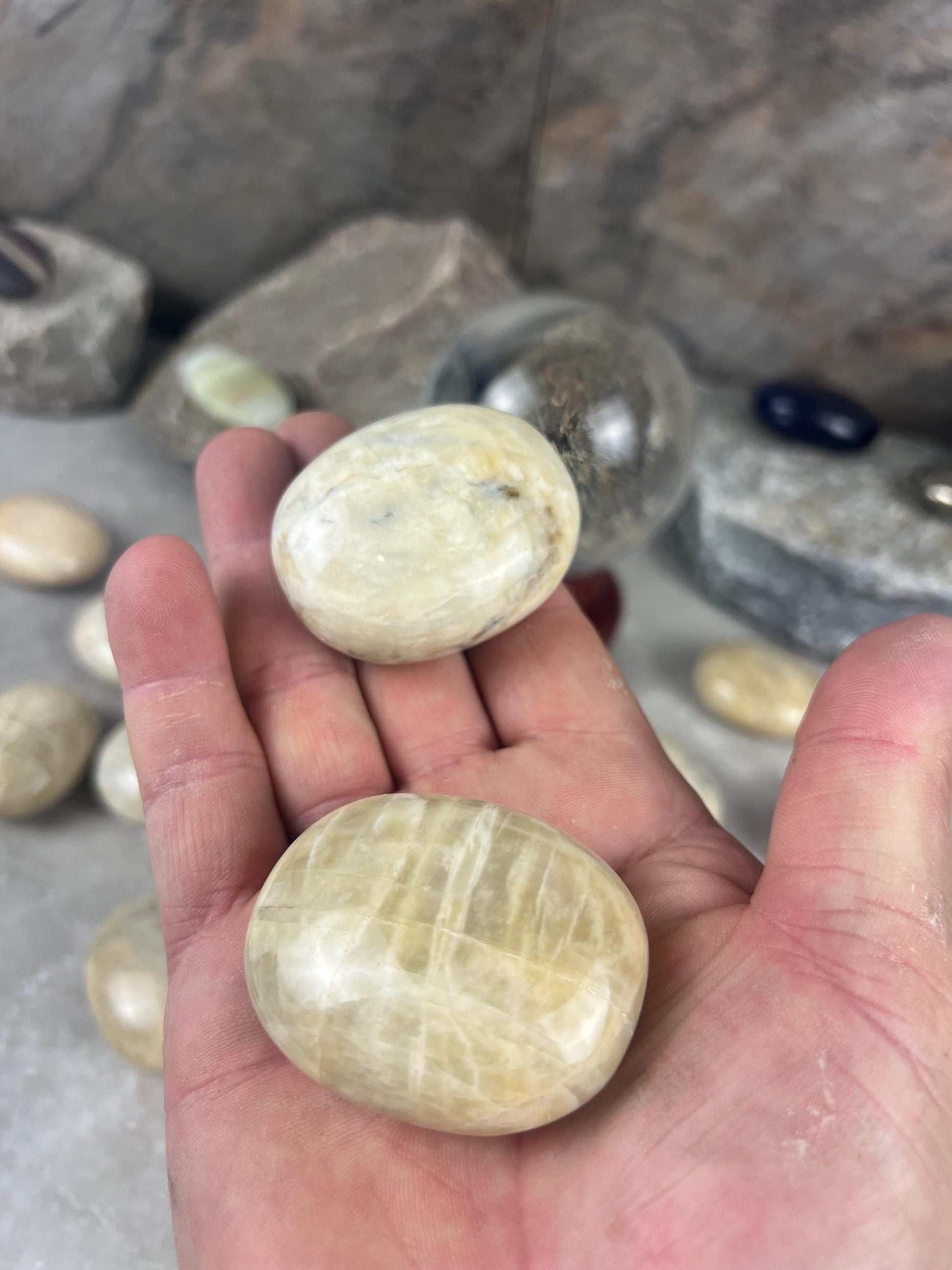 Sri Lanka Cream Moonstone Palm Stone Polished Carved Crystal Home Decor Distraction Worry Stress Anxiety Palm Pocket Christmas Xmas Gift