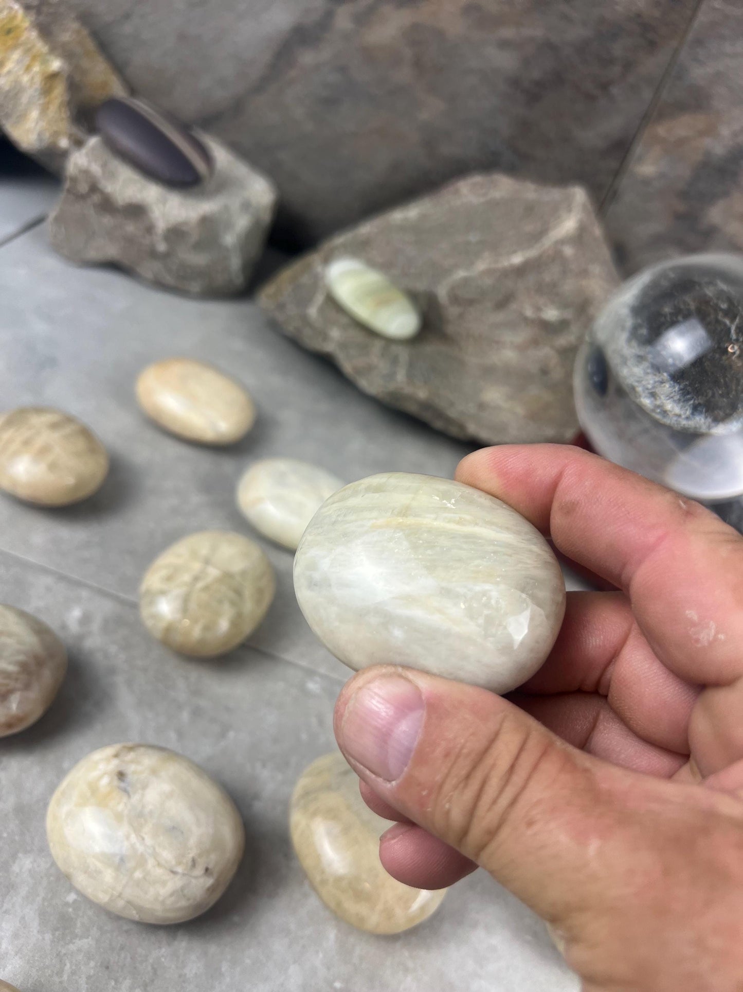 Sri Lanka Cream Moonstone Palm Stone: Polished Crystal Decor Home Decor Worry Pocket Stress Anxiety Palm Stone