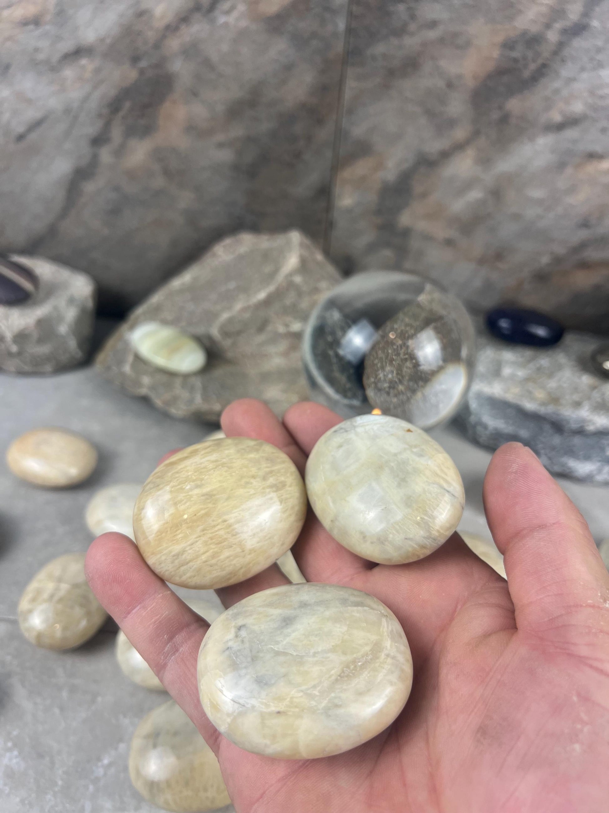 Sri Lanka Cream Moonstone Palm Stone Polished Carved Crystal Home Decor Distraction Worry Stress Anxiety Palm Pocket Christmas Xmas Gift