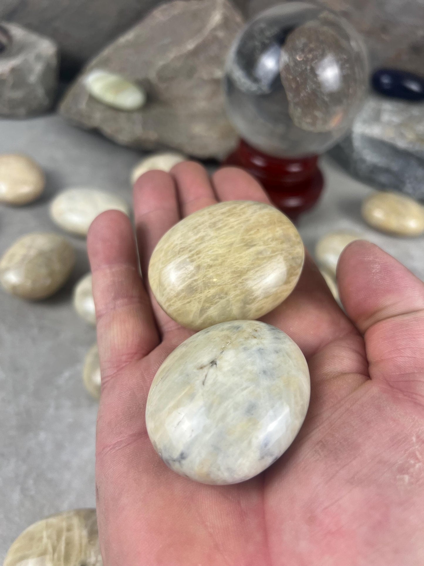 Sri Lanka Cream Moonstone Palm Stone Polished Carved Crystal Home Decor Distraction Worry Stress Anxiety Palm Pocket Christmas Xmas Gift