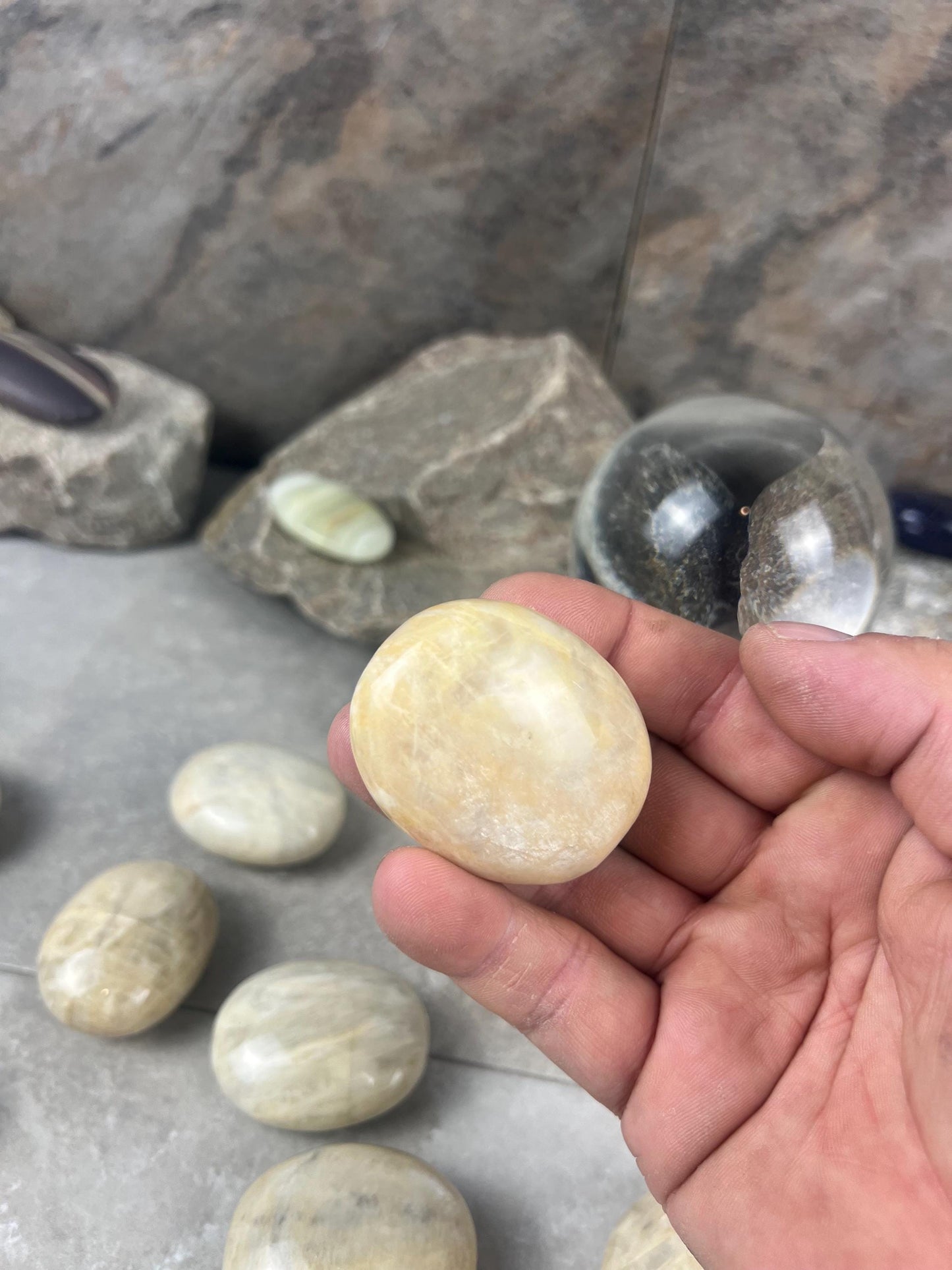 Sri Lanka Cream Moonstone Palm Stone Polished Carved Crystal Home Decor Distraction Worry Stress Anxiety Palm Pocket Christmas Xmas Gift