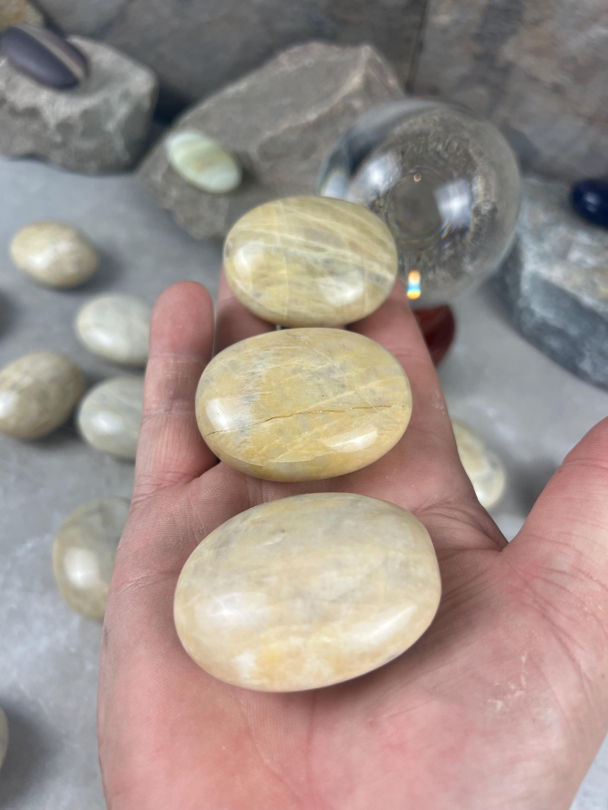 Sri Lanka Cream Moonstone Palm Stone: Polished Crystal Decor Home Decor Worry Pocket Stress Anxiety Palm Stone
