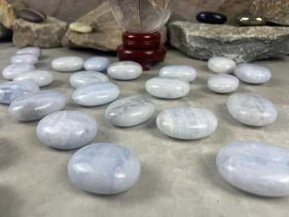 Blue Calcite Palm Santa Eulalia Worry Natural Crystal Polished Worry Stone Home Decor Anxiety Pocket Distraction Meditation Gift Christmas