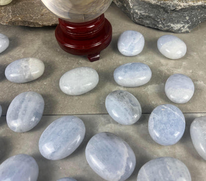 Blue Calcite Palm Santa Eulalia Worry Natural Crystal Polished Worry Stone Home Decor Anxiety Pocket Distraction Meditation Gift Christmas